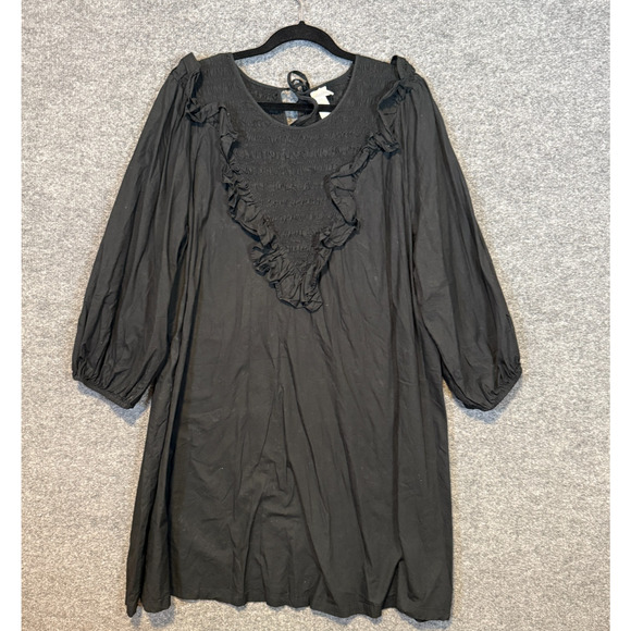 H&M Dress Womens 2XL Black Ruffle Cottage Core Goth Mini Stretch Balloon Sleeve - Picture 1 of 13